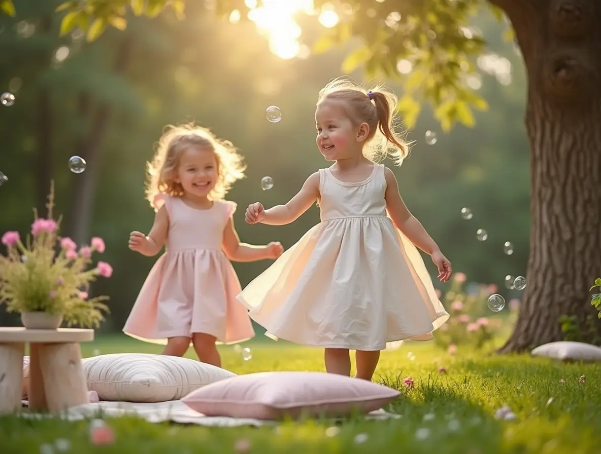 A young girl gently applying a rose-tinted lip balm with the help of her smiling mom. The moment captures warmth, care, and playfulness—symbolizing a safe and joyful introduction to makeup.